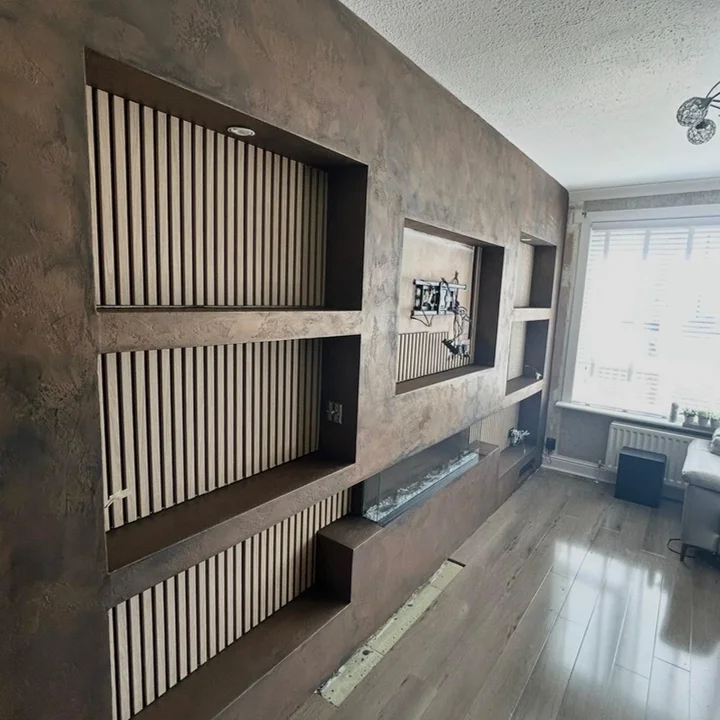 PS Plastering Services - Bronze Venetian Media Wall Glasgow Scotland 2026