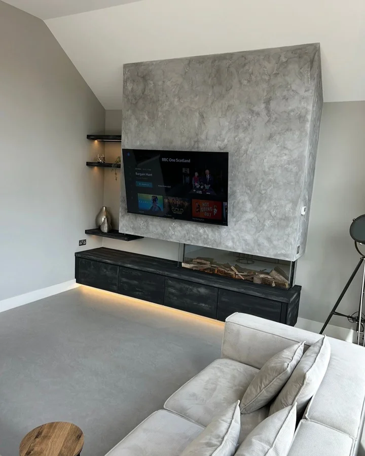 PS Plastering Services - Luxury Venetian Plaster Media Wall Glasgow, Scotland 2026